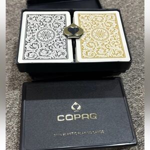 COPAG Legacy Plastic Playing Cards Poker Size Jumbo Index gold & Black 2 Sets